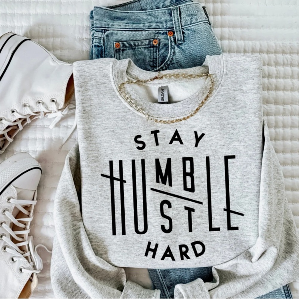 Gray Graphic Sweatshirt hand made crew neck